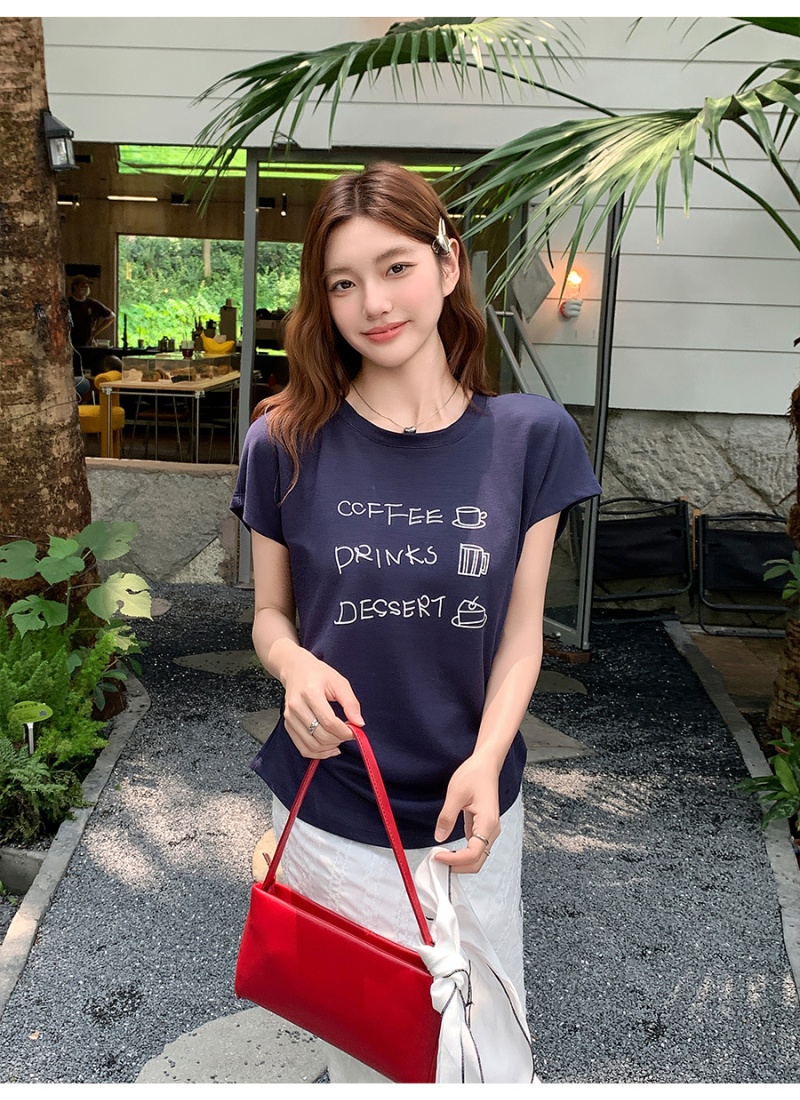 Printing summer T-shirt fold short tops for women