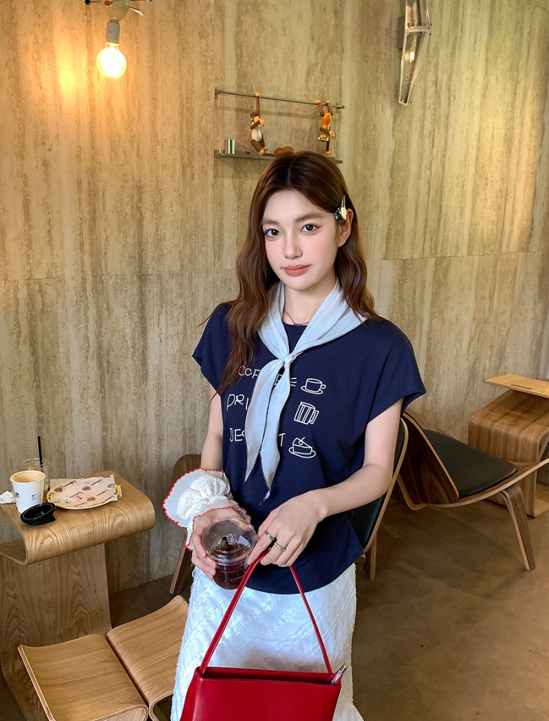 Printing summer T-shirt fold short tops for women