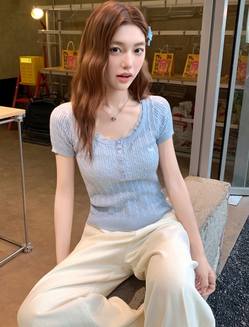 Short short sleeve tops splice summer T-shirt for women