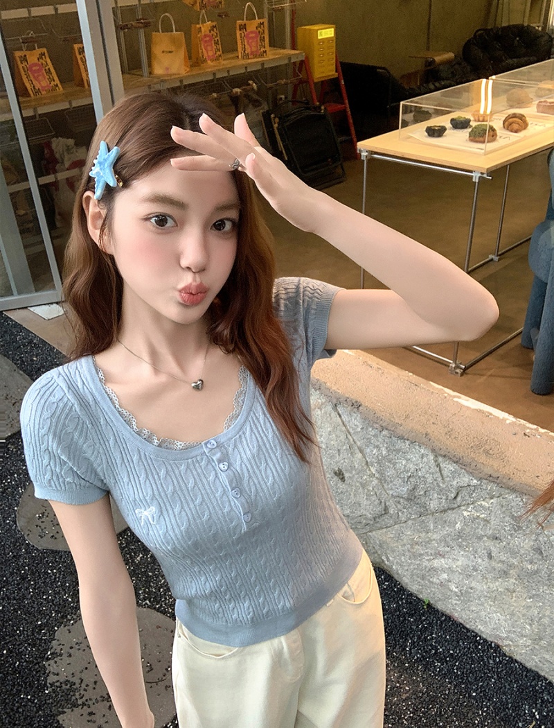 Short short sleeve tops splice summer T-shirt for women
