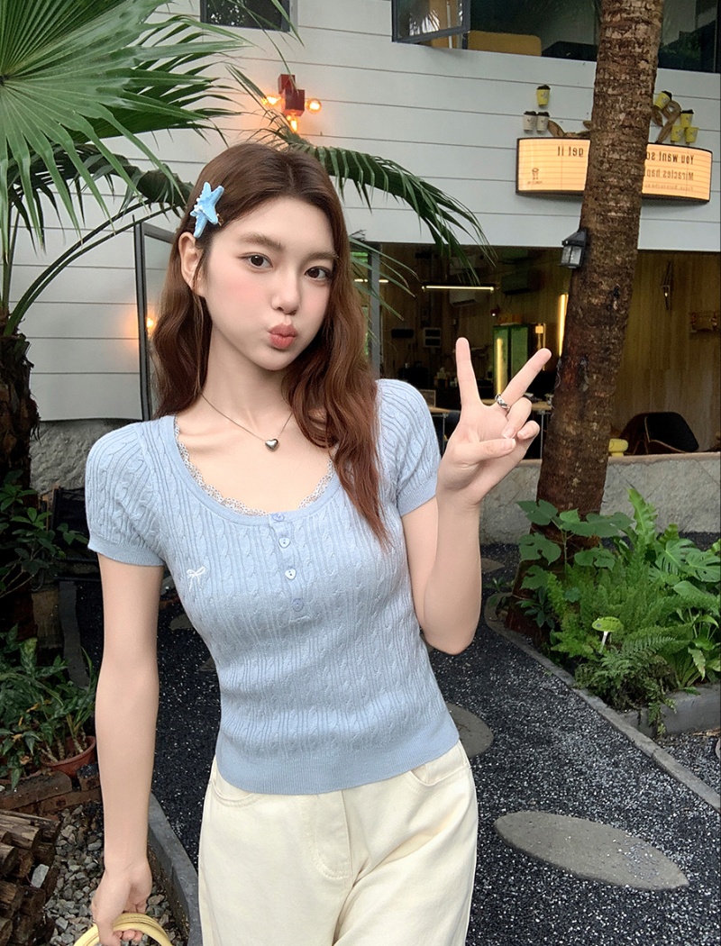 Short short sleeve tops splice summer T-shirt for women