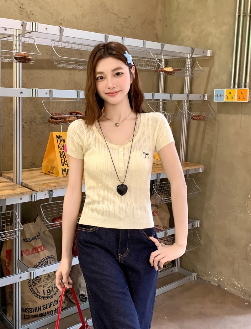 Short short sleeve tops splice summer T-shirt for women