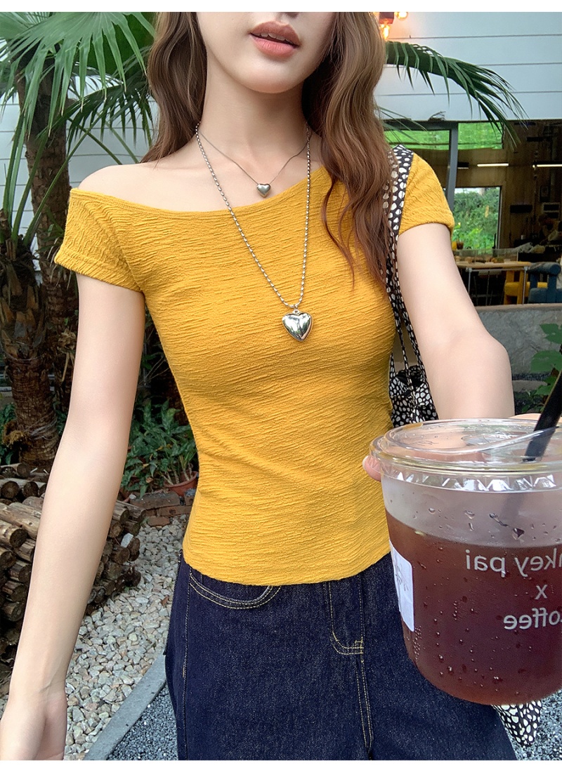 Strapless short T-shirt slim sloping shoulder tops