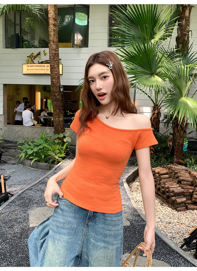 Strapless short T-shirt slim sloping shoulder tops
