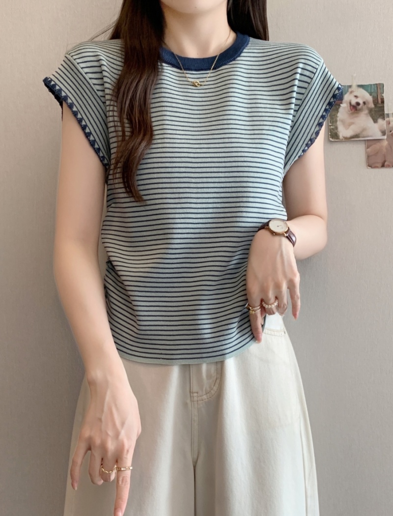 Short sleeve boats sleeve tops show young stripe T-shirt