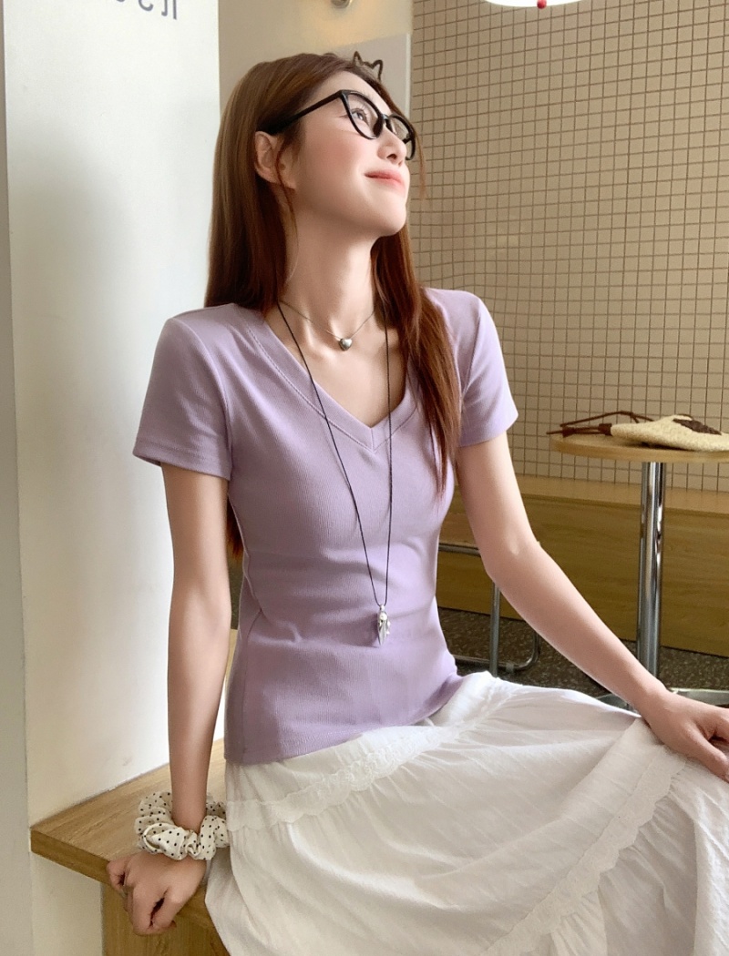 Short pure T-shirt short sleeve tops for women