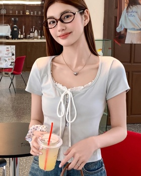 Slim short summer T-shirt bow frenum small shirt