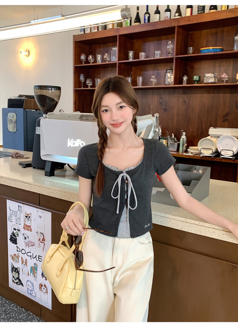 Slim short summer T-shirt bow frenum small shirt