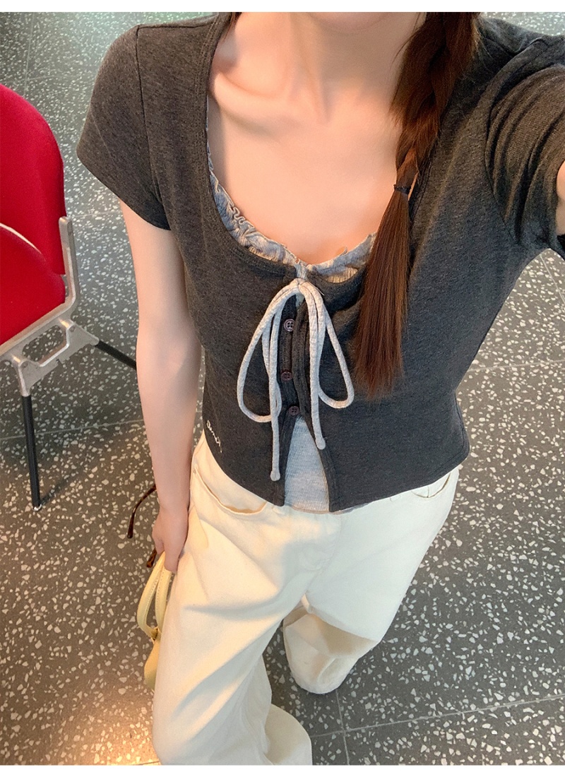 Slim short summer T-shirt bow frenum small shirt