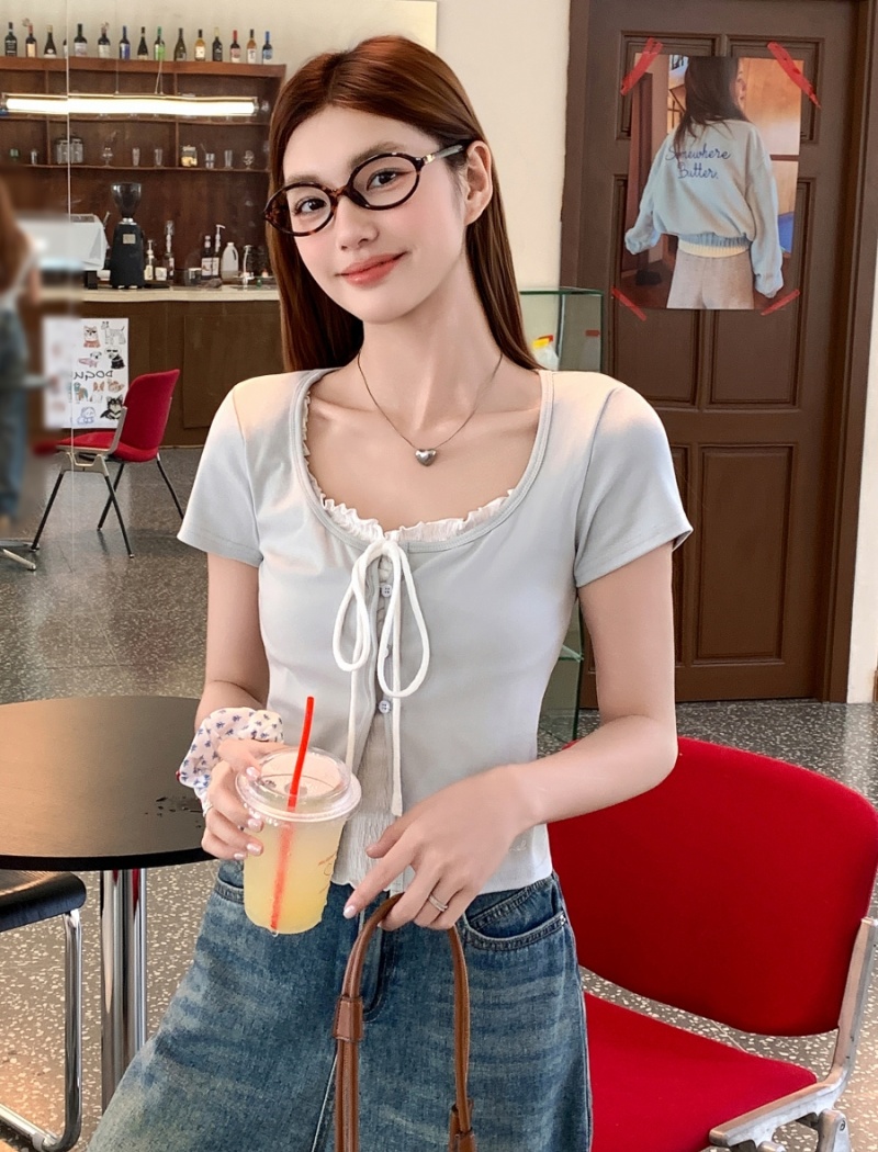 Slim short summer T-shirt bow frenum small shirt