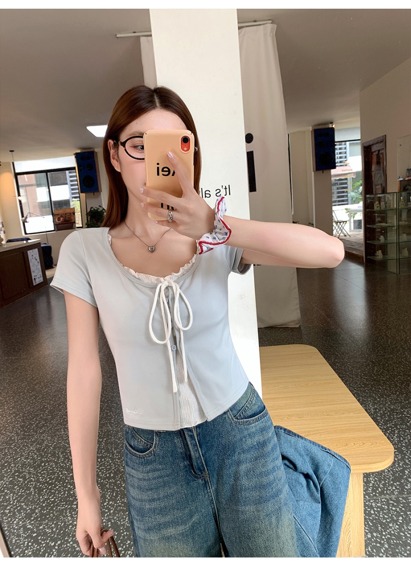 Slim short summer T-shirt bow frenum small shirt
