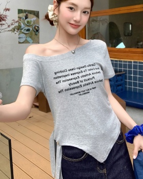 Slim short tops horizontal collar T-shirt for women