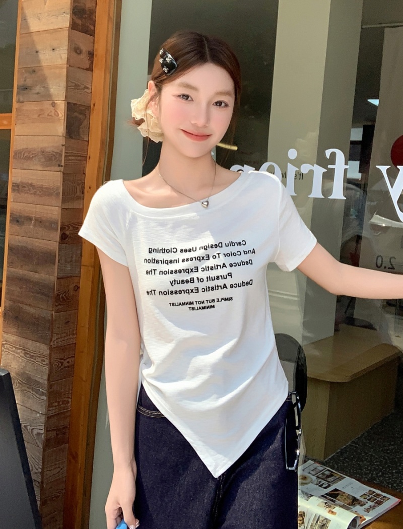 Slim short tops horizontal collar T-shirt for women