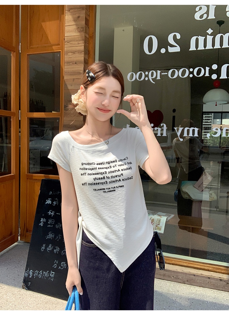 Slim short tops horizontal collar T-shirt for women