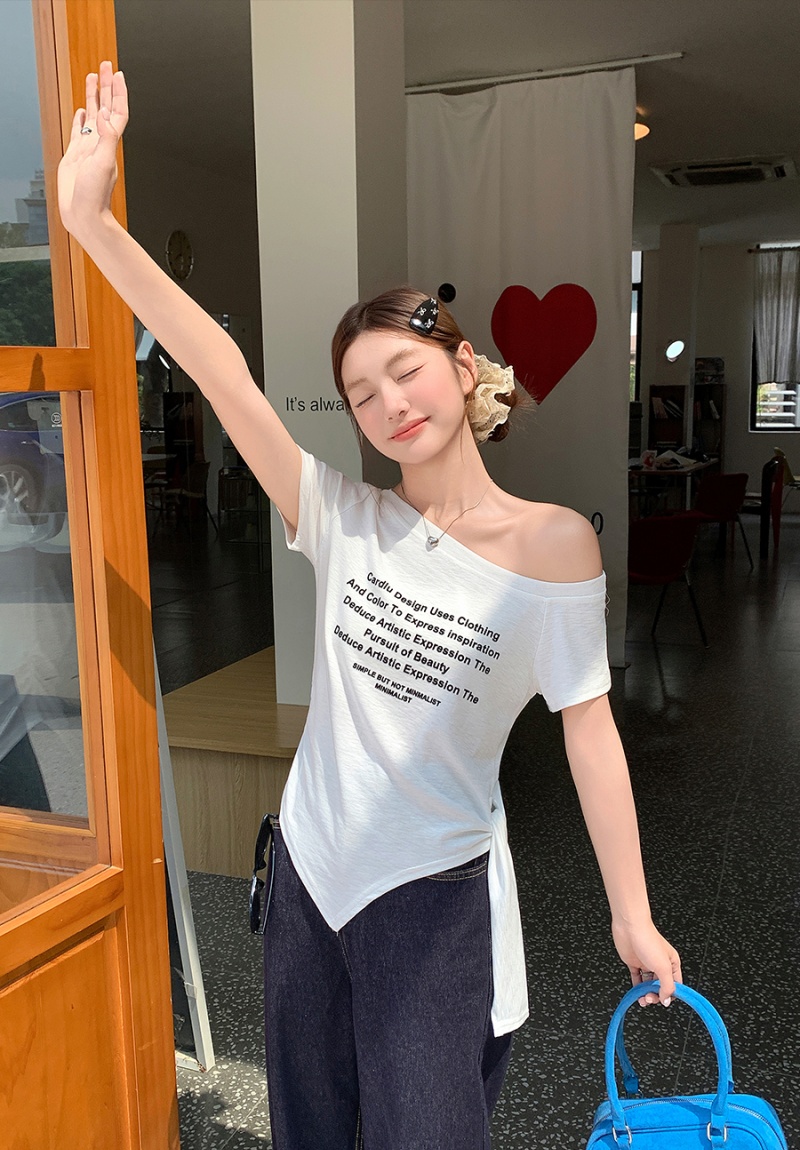 Slim short tops horizontal collar T-shirt for women