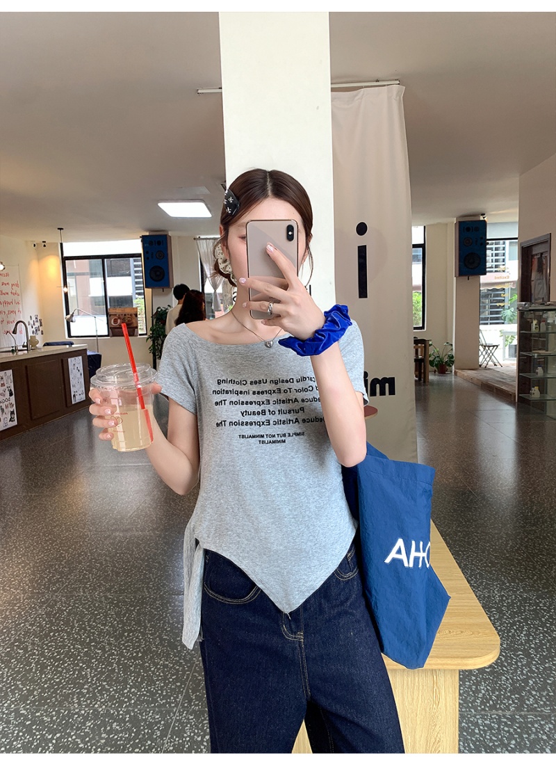 Slim short tops horizontal collar T-shirt for women