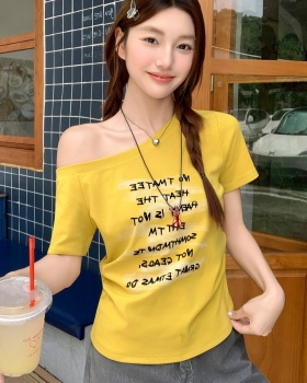 Fold printing letters T-shirt unique slim tops for women
