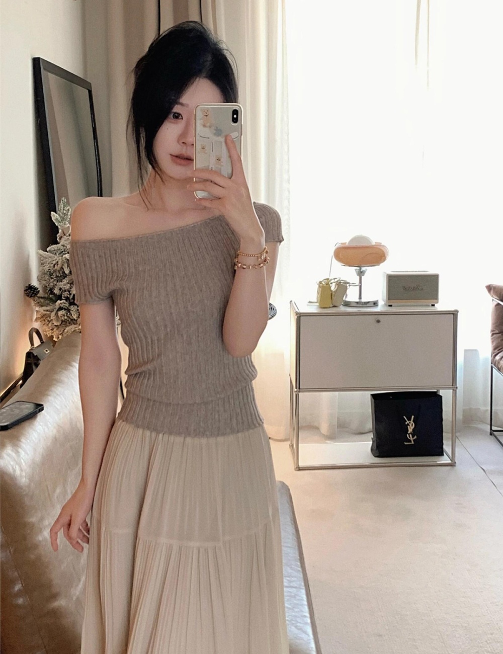 Flat shoulder A-line T-shirt tender skirt a set for women