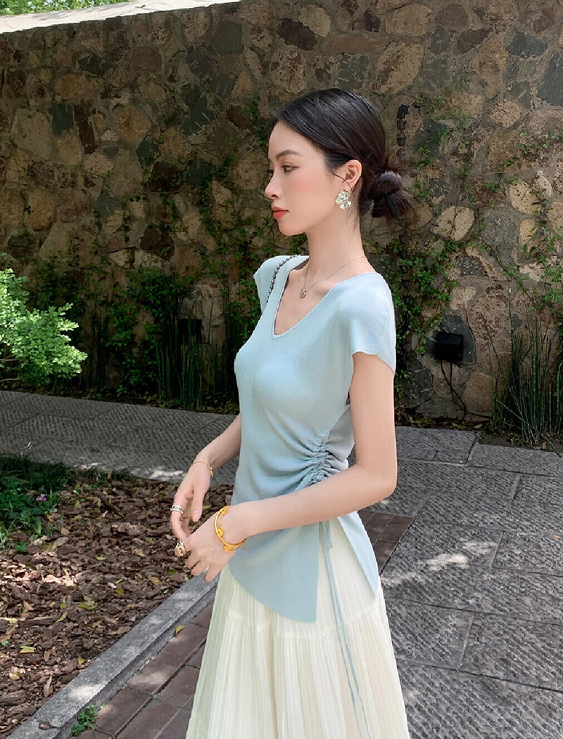 Ice silk irregular tops slim sweater a set for women
