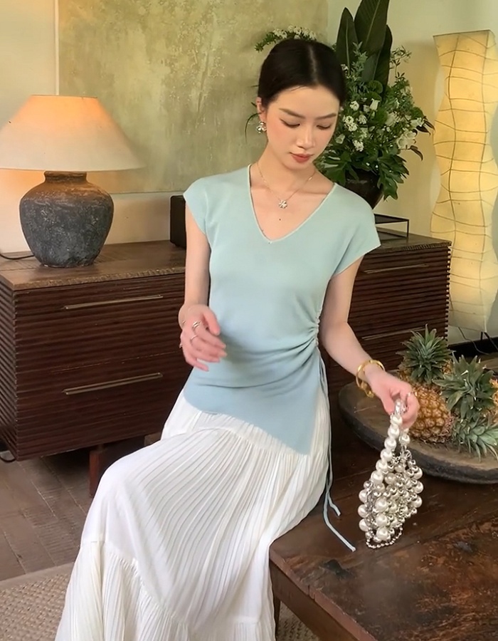 Ice silk irregular tops slim sweater a set for women