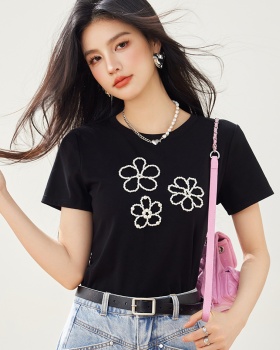 Black summer T-shirt short sleeve tops for women