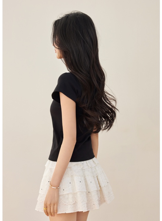 Polka dot summer short sleeve bow splice T-shirt