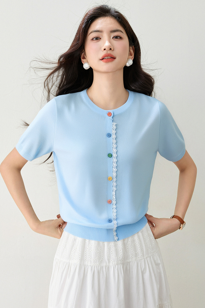 Short sleeve small cardigan knitted tops for women