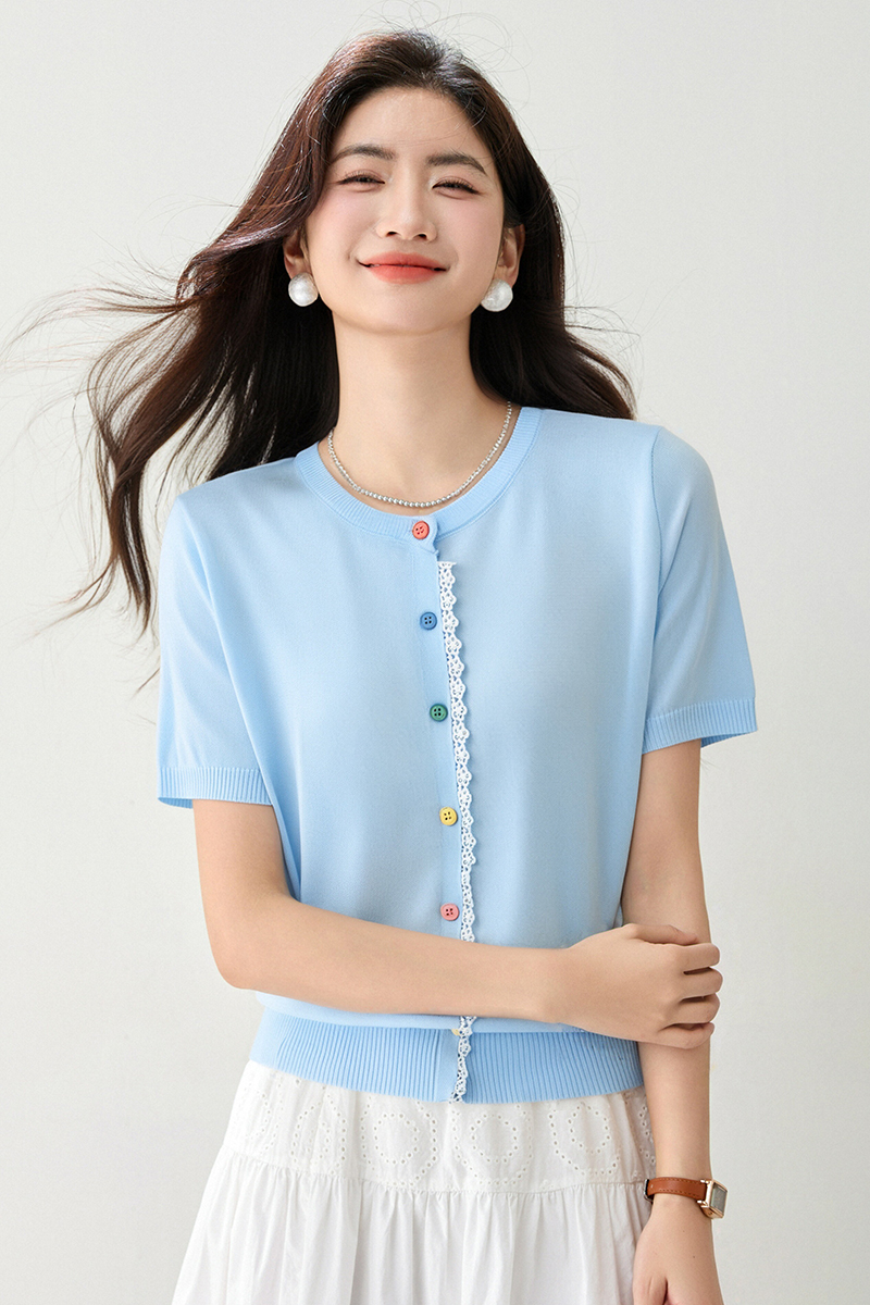Short sleeve small cardigan knitted tops for women