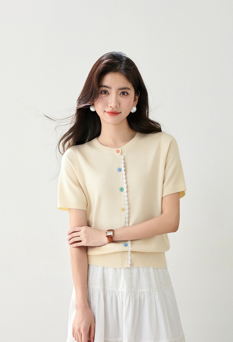 Short sleeve small cardigan knitted tops for women