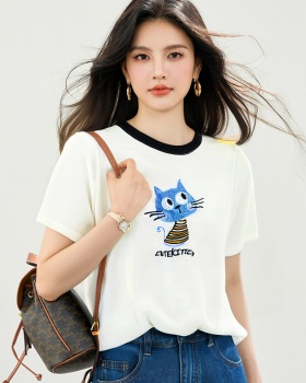 Ice silk Western style tops short sleeve sweater for women