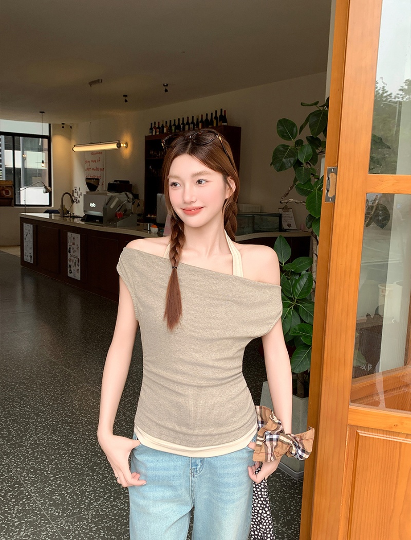 Halter strapless T-shirt summer tops for women