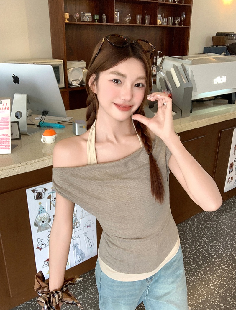 Halter strapless T-shirt summer tops for women