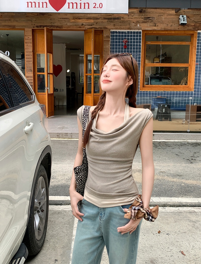 Halter strapless T-shirt summer tops for women