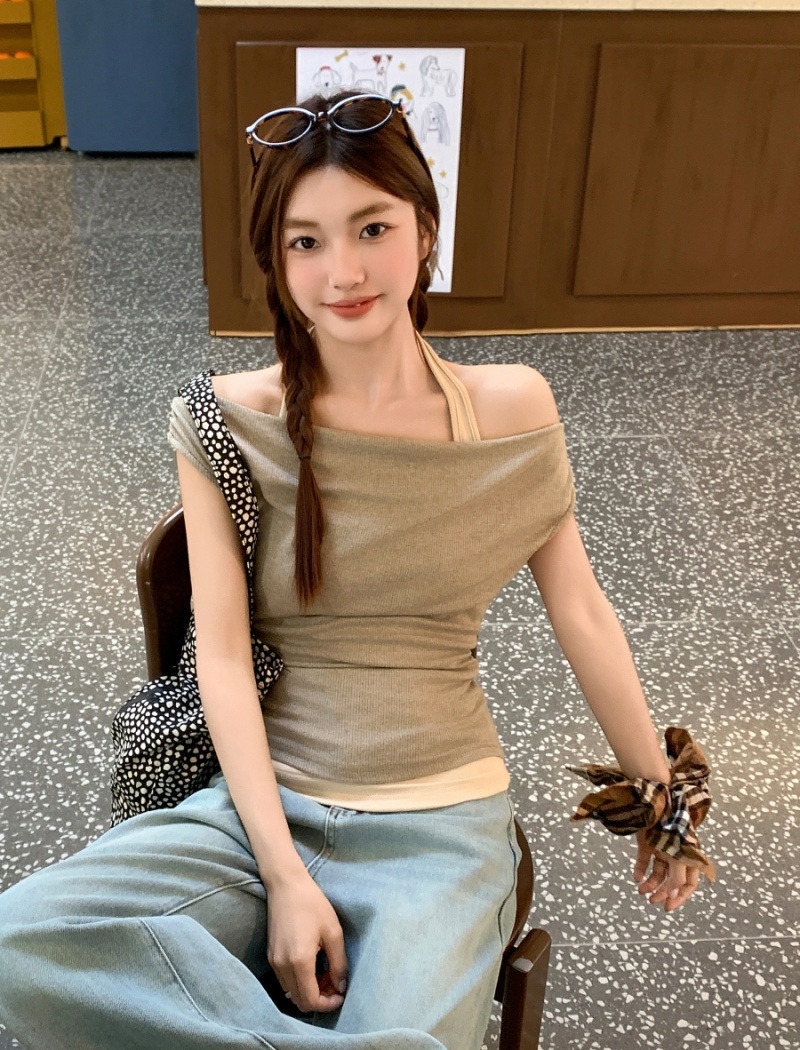 Halter strapless T-shirt summer tops for women