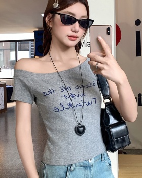 Slim printing tops temperament strapless T-shirt