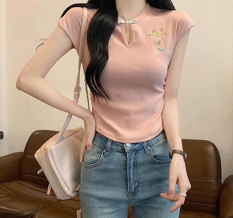 Short hollow tops folds T-shirt for women
