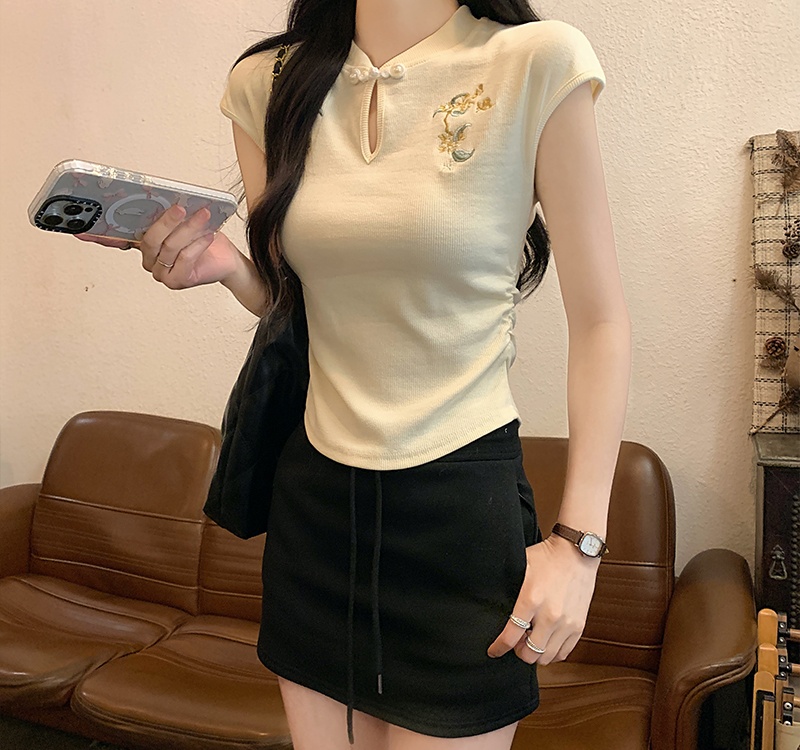 Short hollow tops folds T-shirt for women