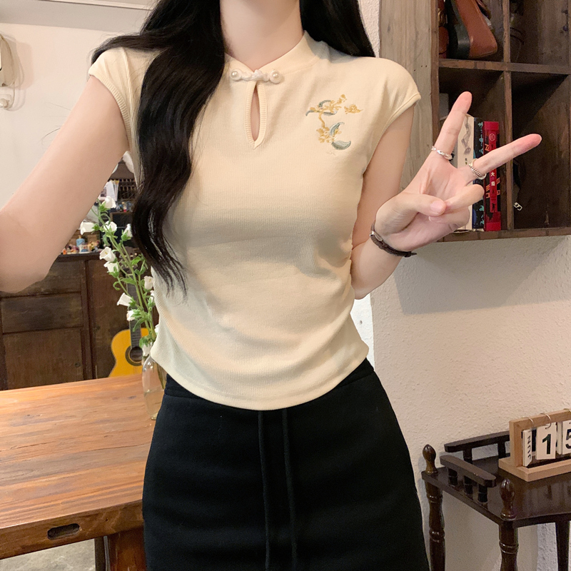 Short hollow tops folds T-shirt for women
