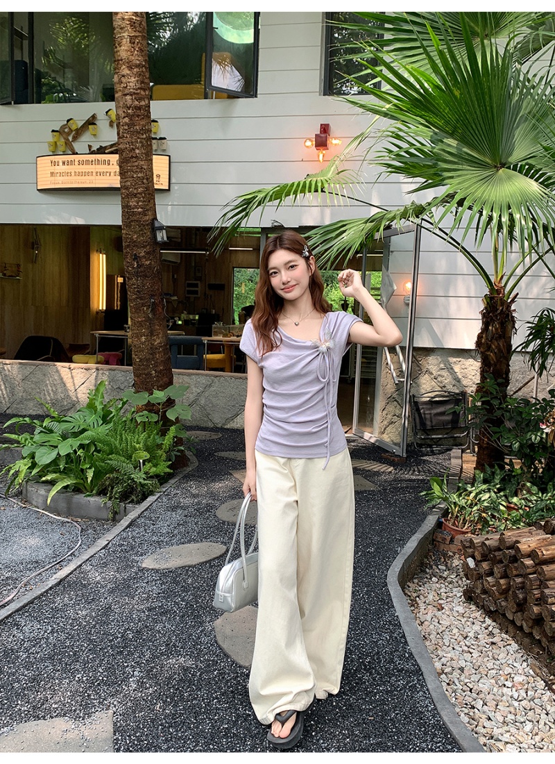 Stereoscopic unique slim tops summer bow T-shirt