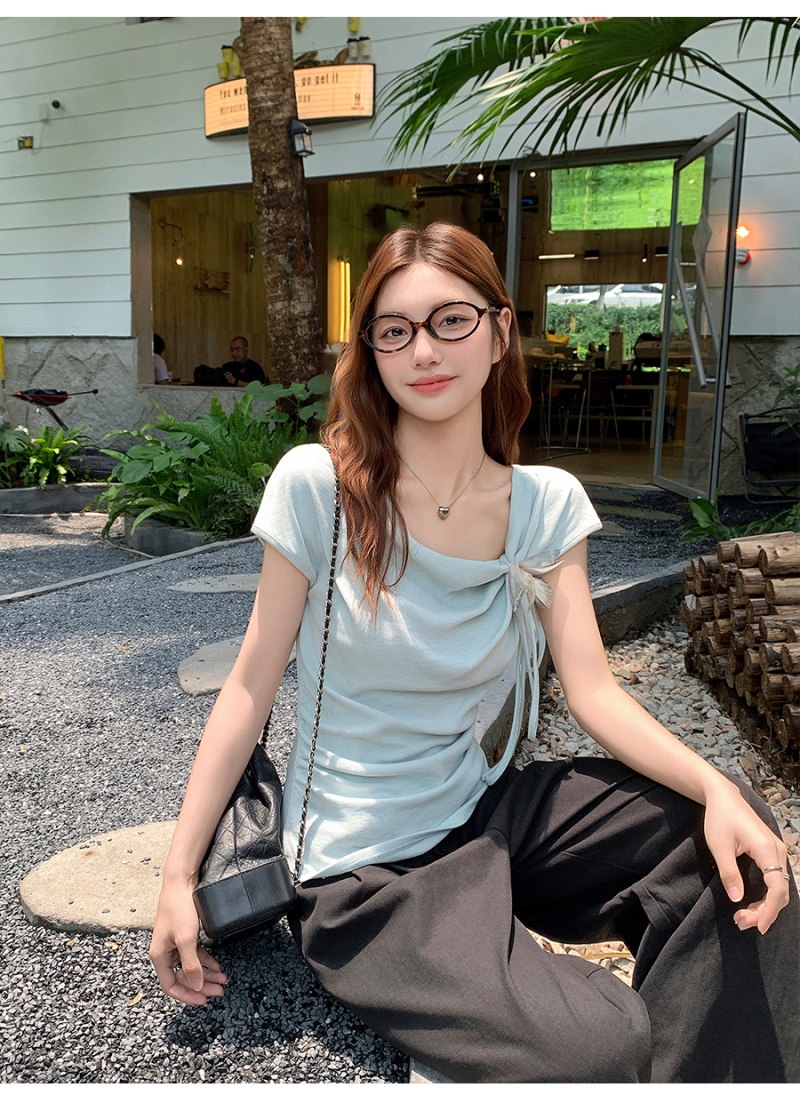 Stereoscopic unique slim tops summer bow T-shirt