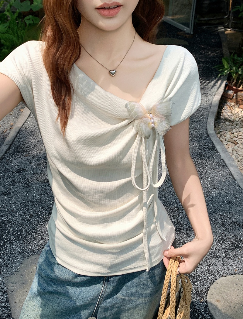 Stereoscopic unique slim tops summer bow T-shirt