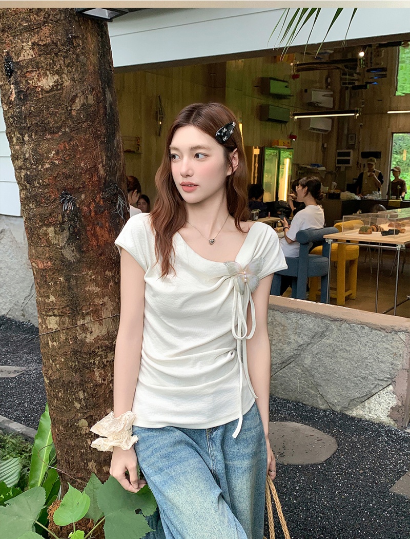 Stereoscopic unique slim tops summer bow T-shirt