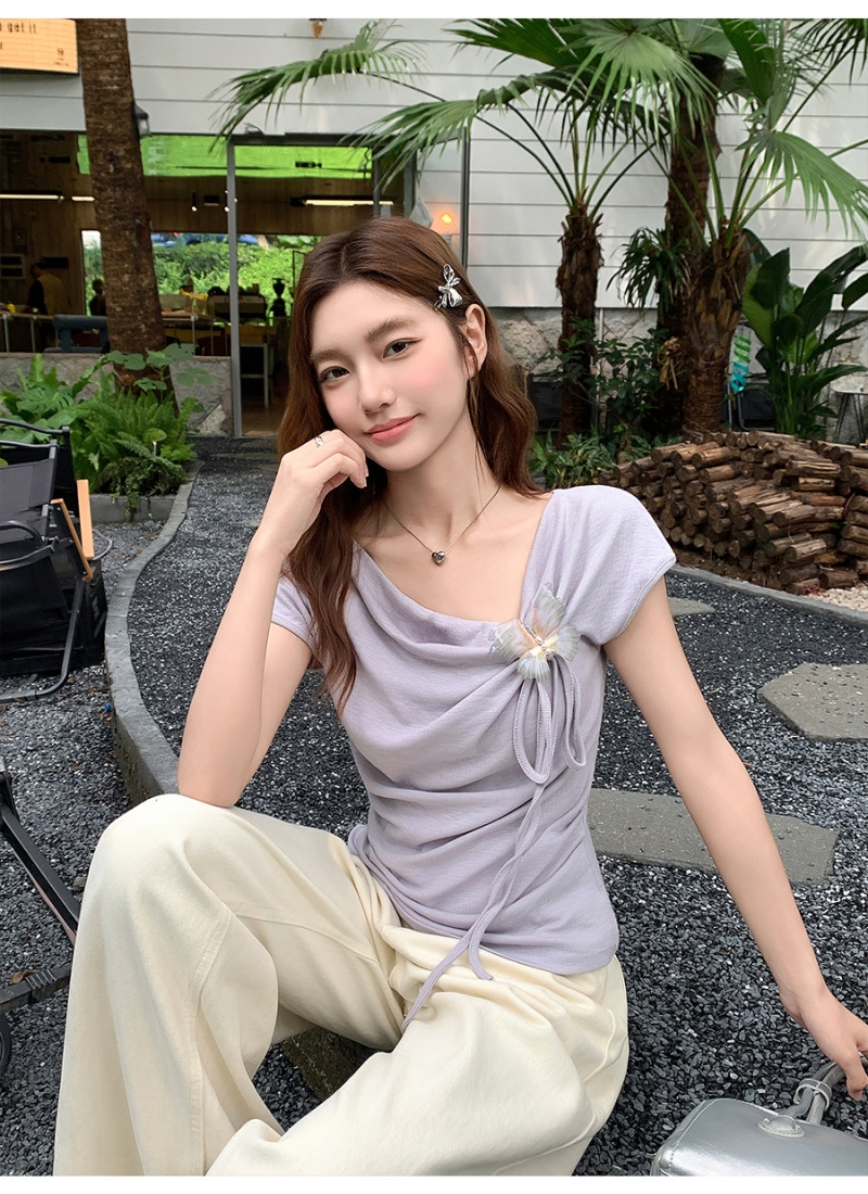 Stereoscopic unique slim tops summer bow T-shirt