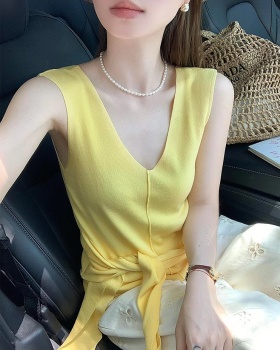 Unique summer tops all-match yellow T-shirt