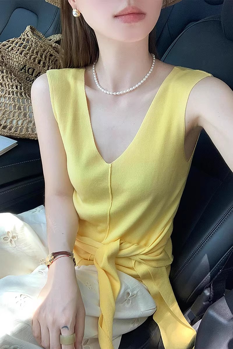Unique summer tops all-match yellow T-shirt