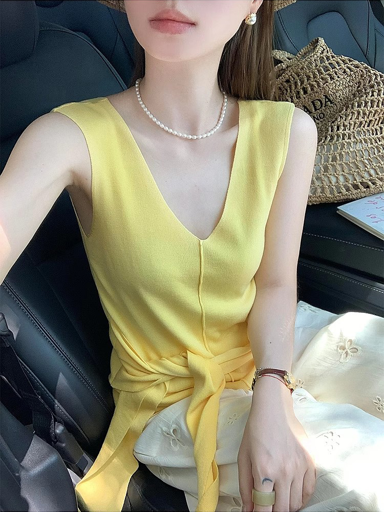 Unique summer tops all-match yellow T-shirt