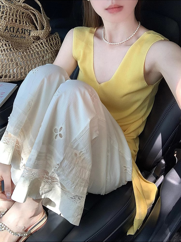 Unique summer tops all-match yellow T-shirt