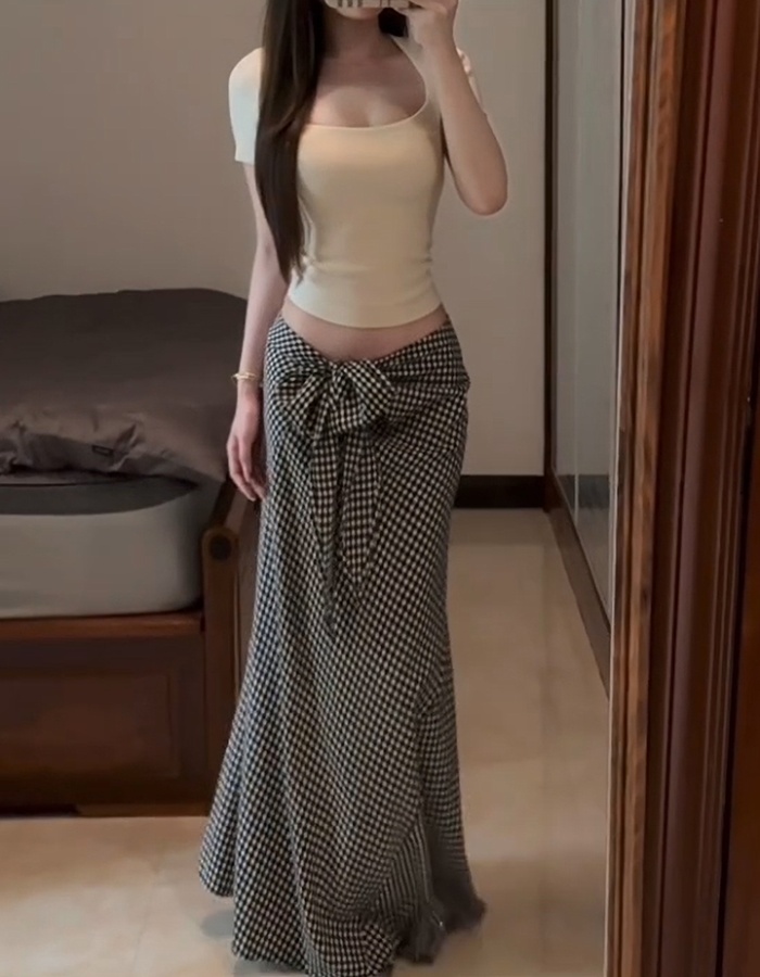 Square collar tops France style skirt a set for women