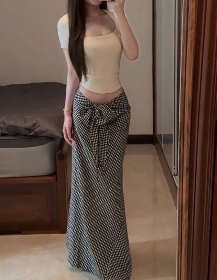 Square collar tops France style skirt a set for women