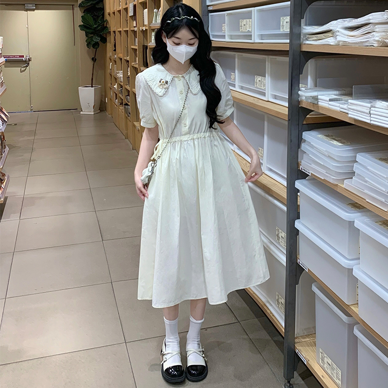 Sweet college style long dress doll collar dress